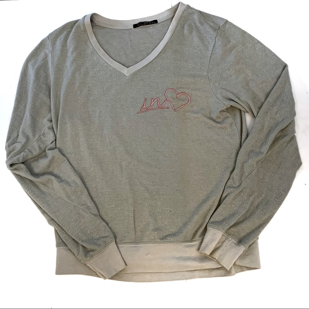 Wildfox Grey V-Neck LS Lightweight Soft Rayon Sweatshirt